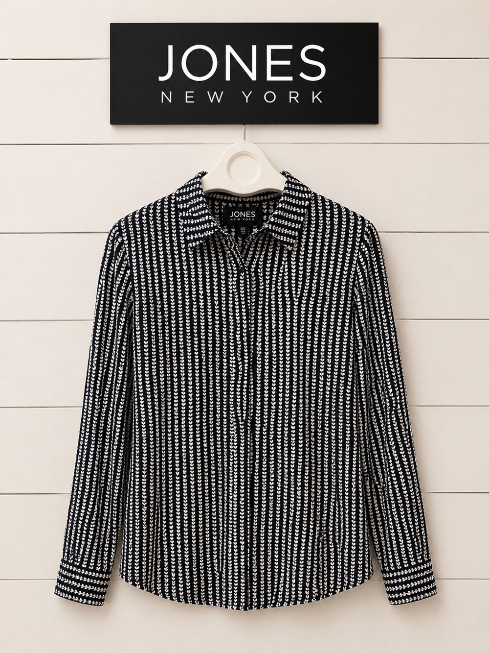 JONES NEW YORK SIGNATURE Black & White Printed Blouse | Size XL